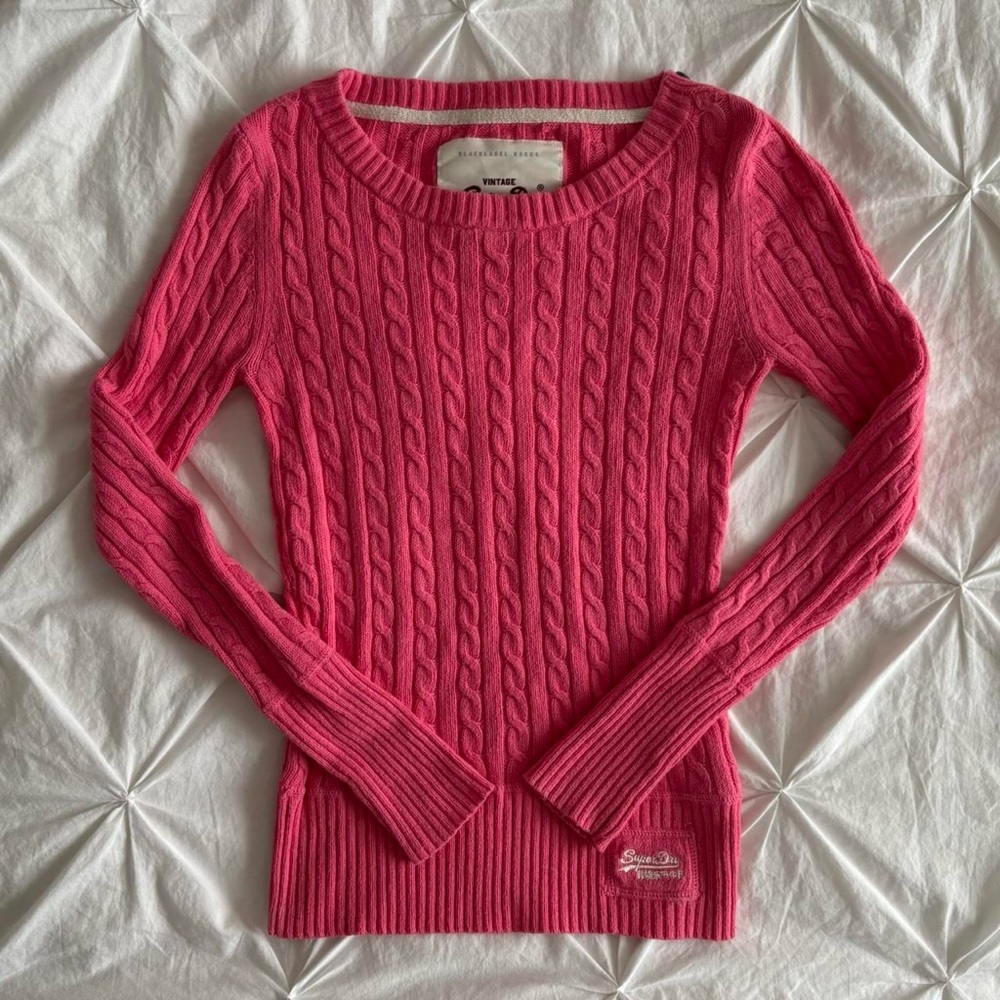 superdry cable knit long sleeve sweater